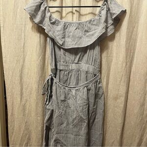 Chelsea28 Off The Shoulder Wrap Dress Striped Light Blue